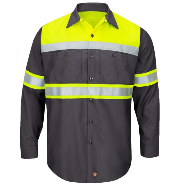 Men's Hi-Visibility Colorblock Ripstop Long Sleeve Work Shirt Thumbnail